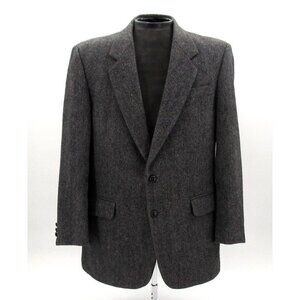Vintage Carlo Briani Blazer Mens 40R Gray Basketweave 100% Wool Jacket Academia
